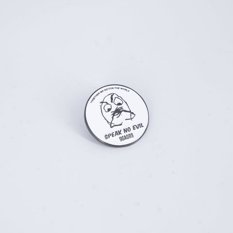 9GAG x GRS metallic pin representing the ideology of Speak no evil.
