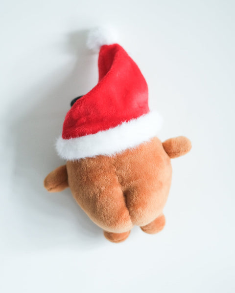 Potatoz plush toy with a Santa hat on a white background