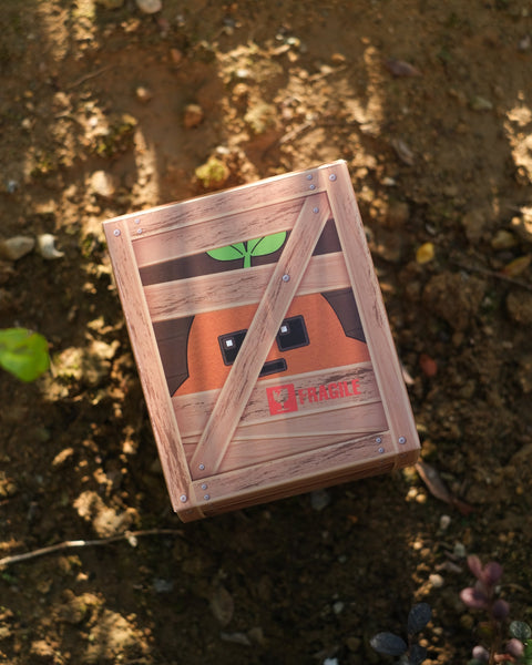 Potatoz box with mini potatoz design on a natural background