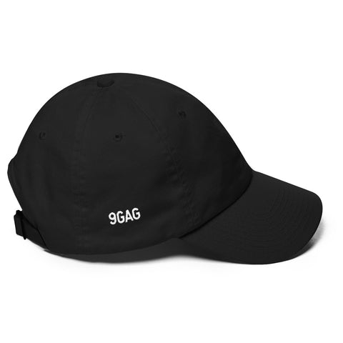 black dad hat with 9GAG logo embroidered on the right side